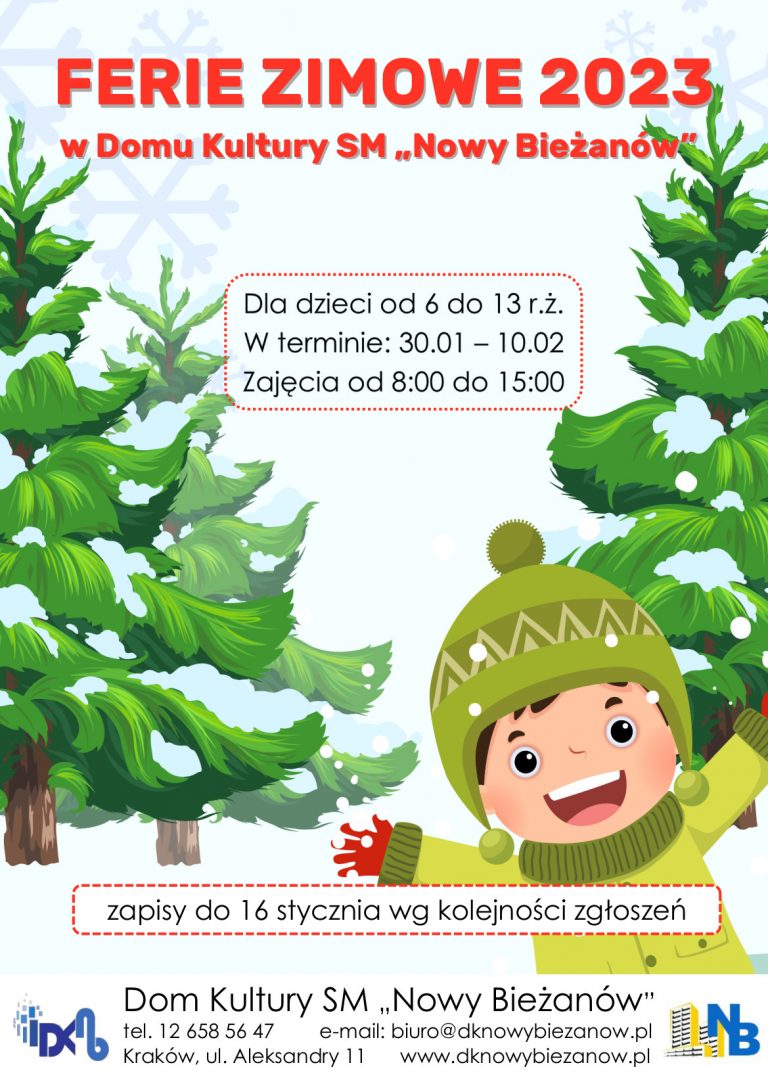 HARMONOGRAM ZAJĘĆ PODCZAS FERII 2023